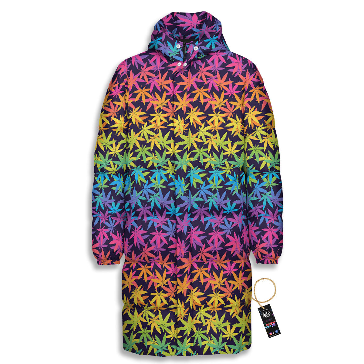 Weed Leaf Colorful Print Pattern Long Down Jacket-grizzshop