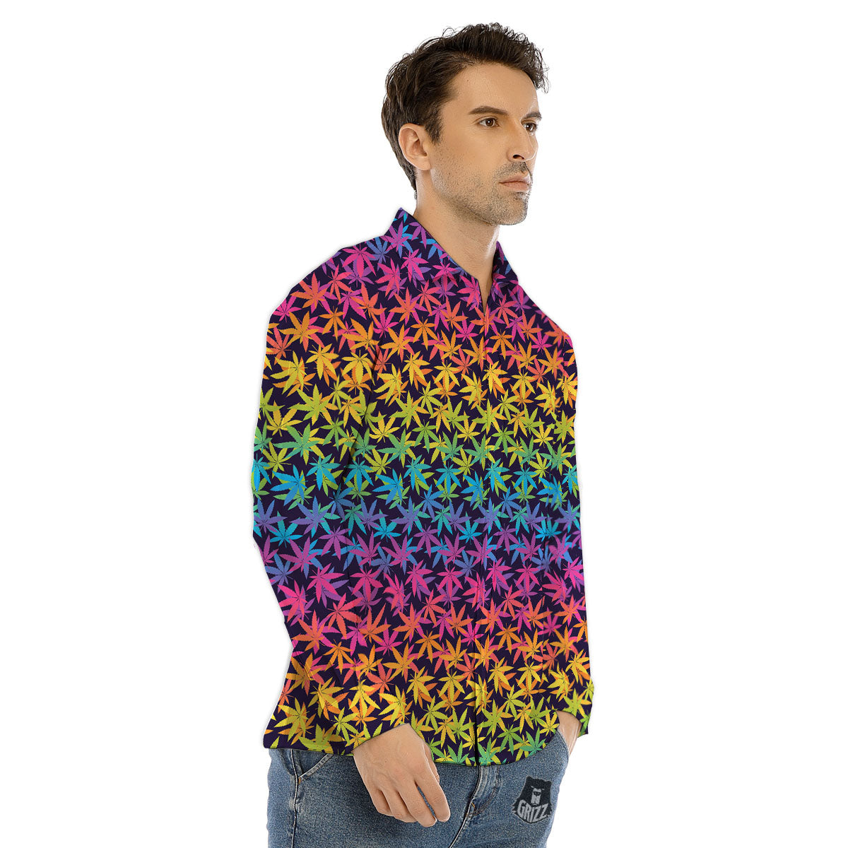 Weed Leaf Colorful Print Pattern Men's Dress Shirts-grizzshop