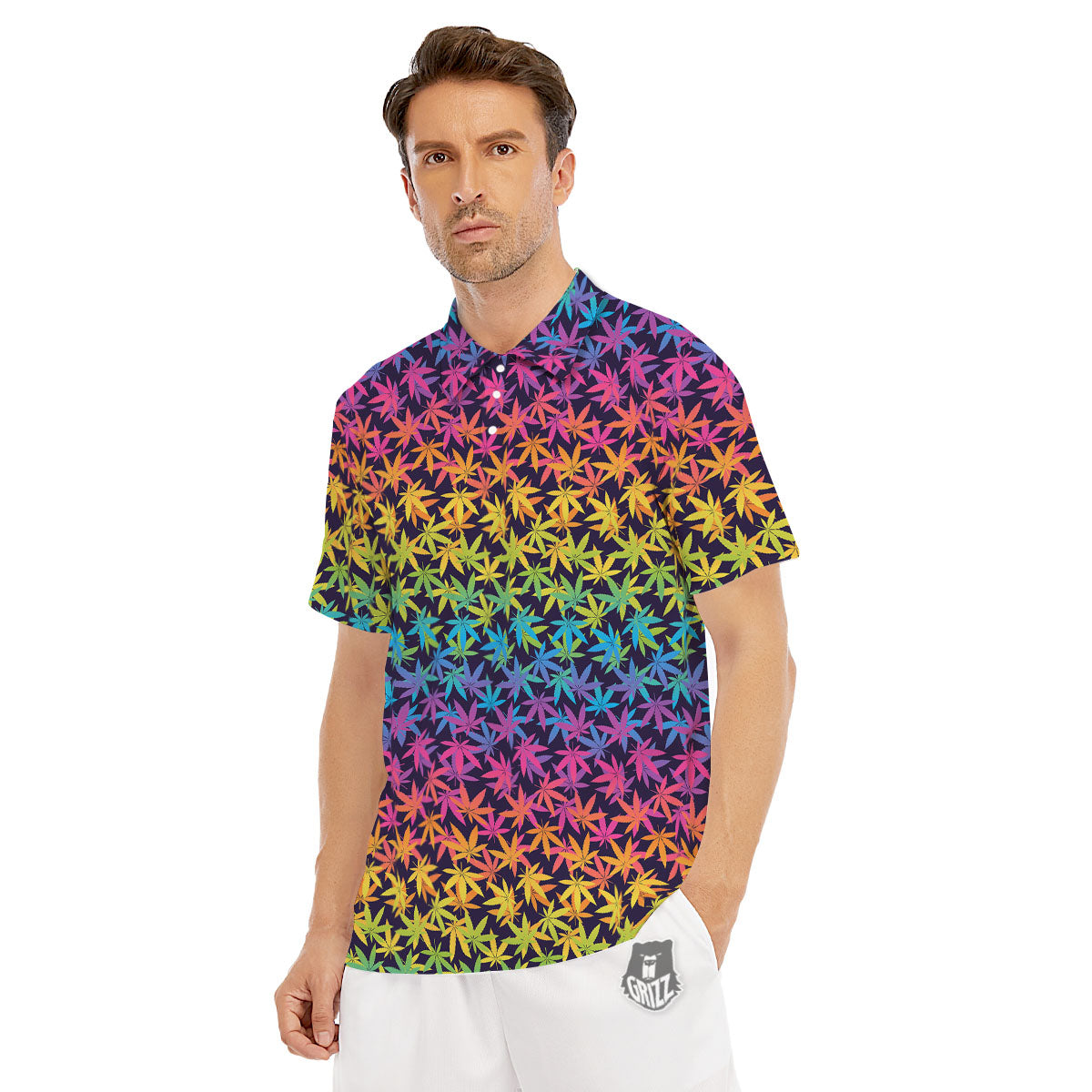 Weed Leaf Colorful Print Pattern Men's Golf Shirts-grizzshop