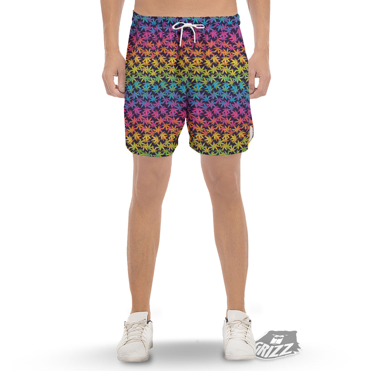Weed Leaf Colorful Print Pattern Men's Gym Shorts-grizzshop