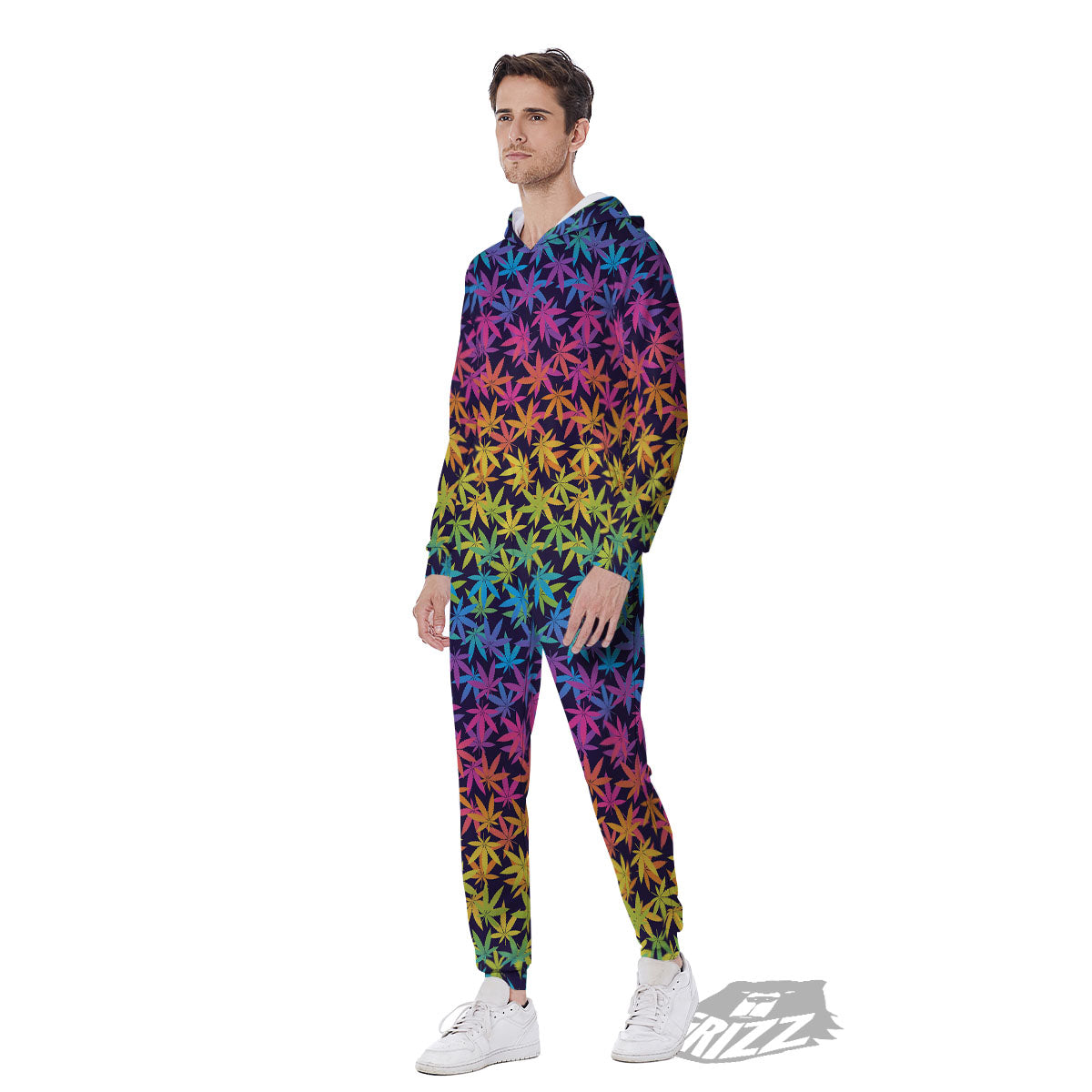 Weed Leaf Colorful Print Pattern Men's Jumpsuit-grizzshop