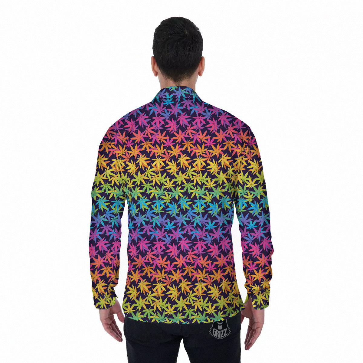 Weed Leaf Colorful Print Pattern Men's Long Sleeve Shirts-grizzshop
