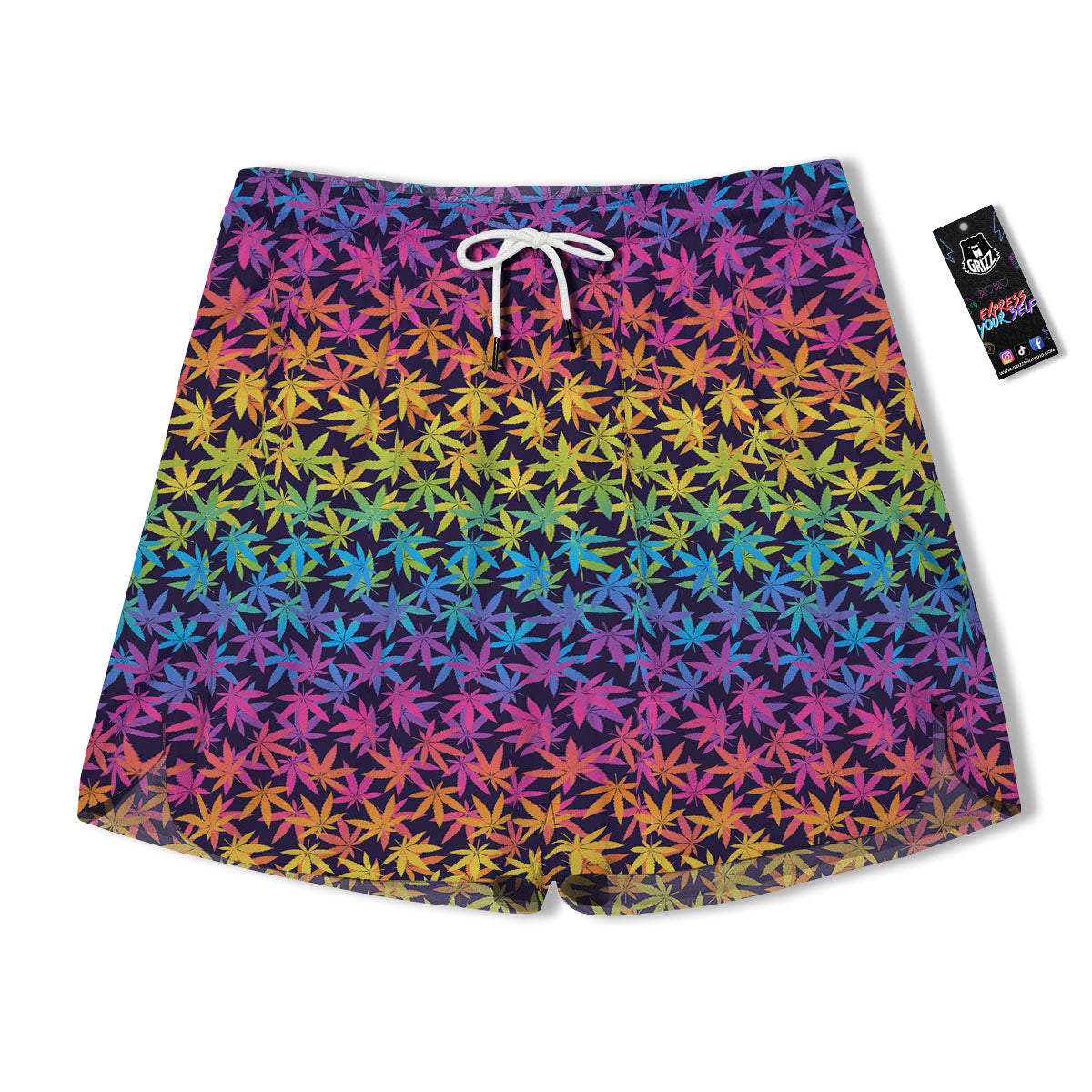 Weed Leaf Colorful Print Pattern Men's Running Shorts-grizzshop