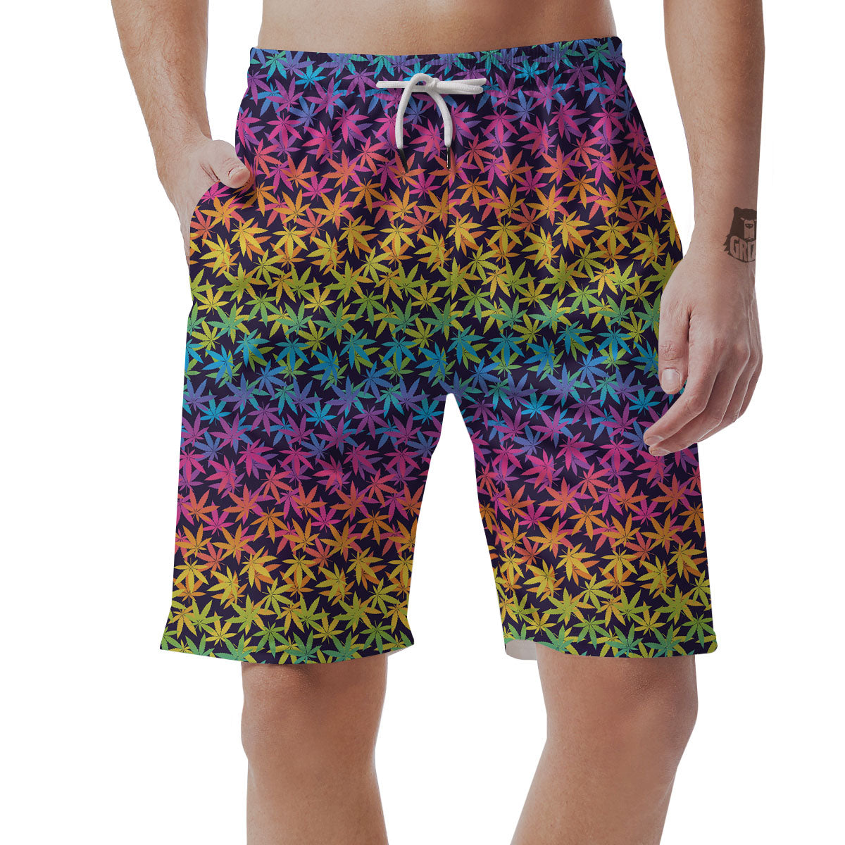 Weed Leaf Colorful Print Pattern Men's Shorts-grizzshop