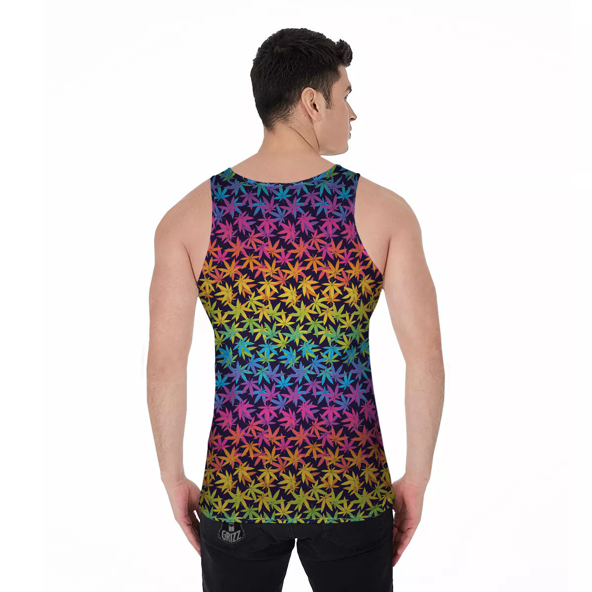 Weed Leaf Colorful Print Pattern Men's Tank Top-grizzshop