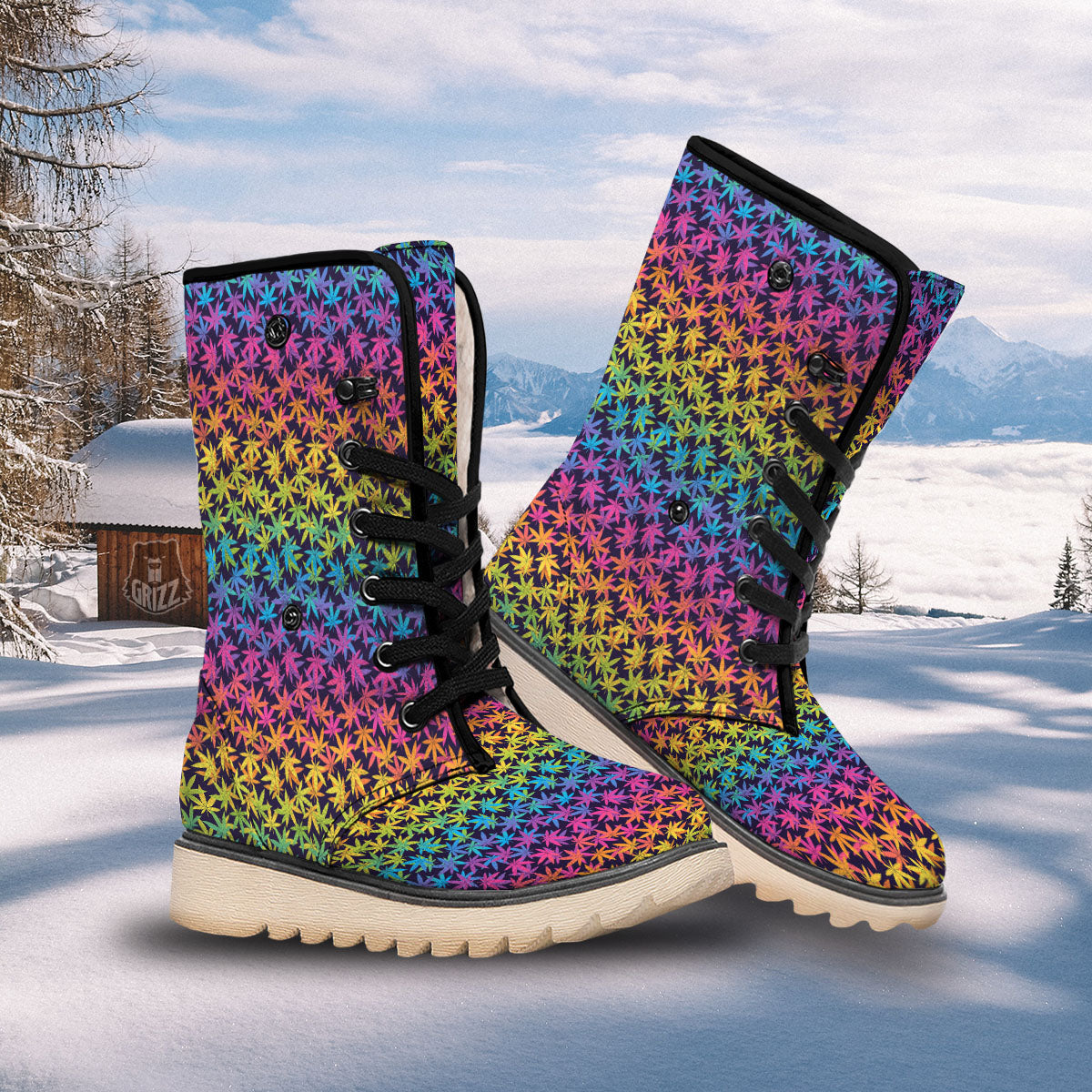 Weed Leaf Colorful Print Pattern Snow Boots-grizzshop