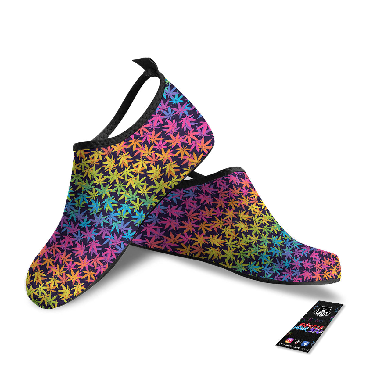 Weed Leaf Colorful Print Pattern Water Shoes-grizzshop