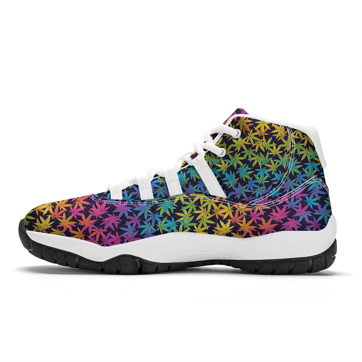 Weed Leaf Colorful Print Pattern White Bball Shoes-grizzshop