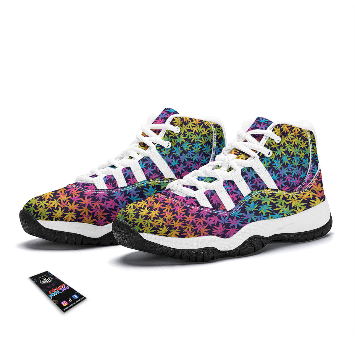 Weed Leaf Colorful Print Pattern White Bball Shoes-grizzshop
