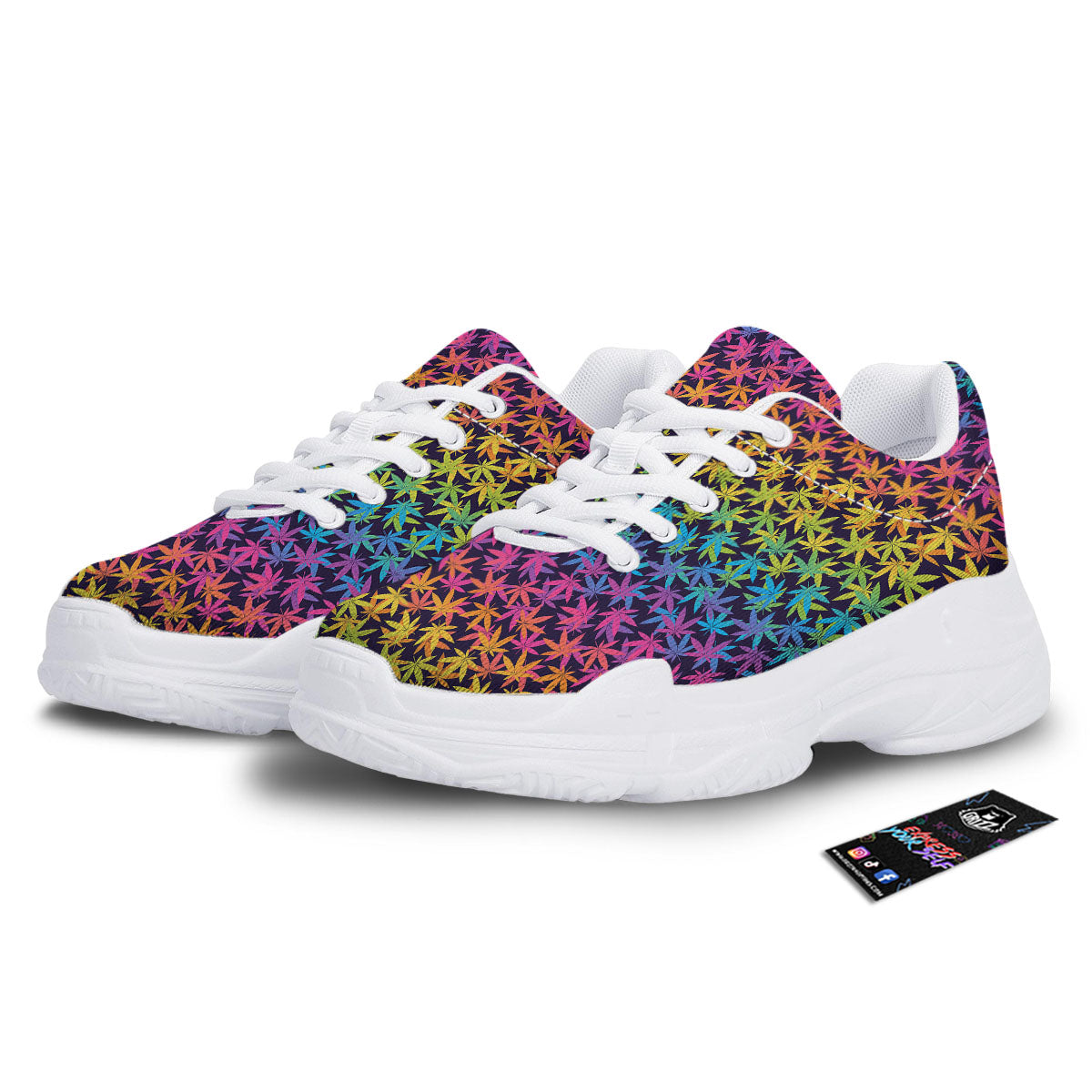 Weed Leaf Colorful Print Pattern White Chunky Shoes-grizzshop