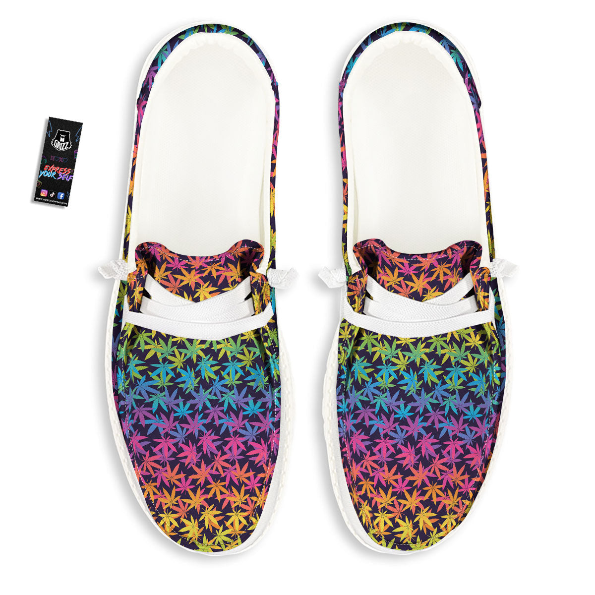 Weed Leaf Colorful Print Pattern White Loafers-grizzshop