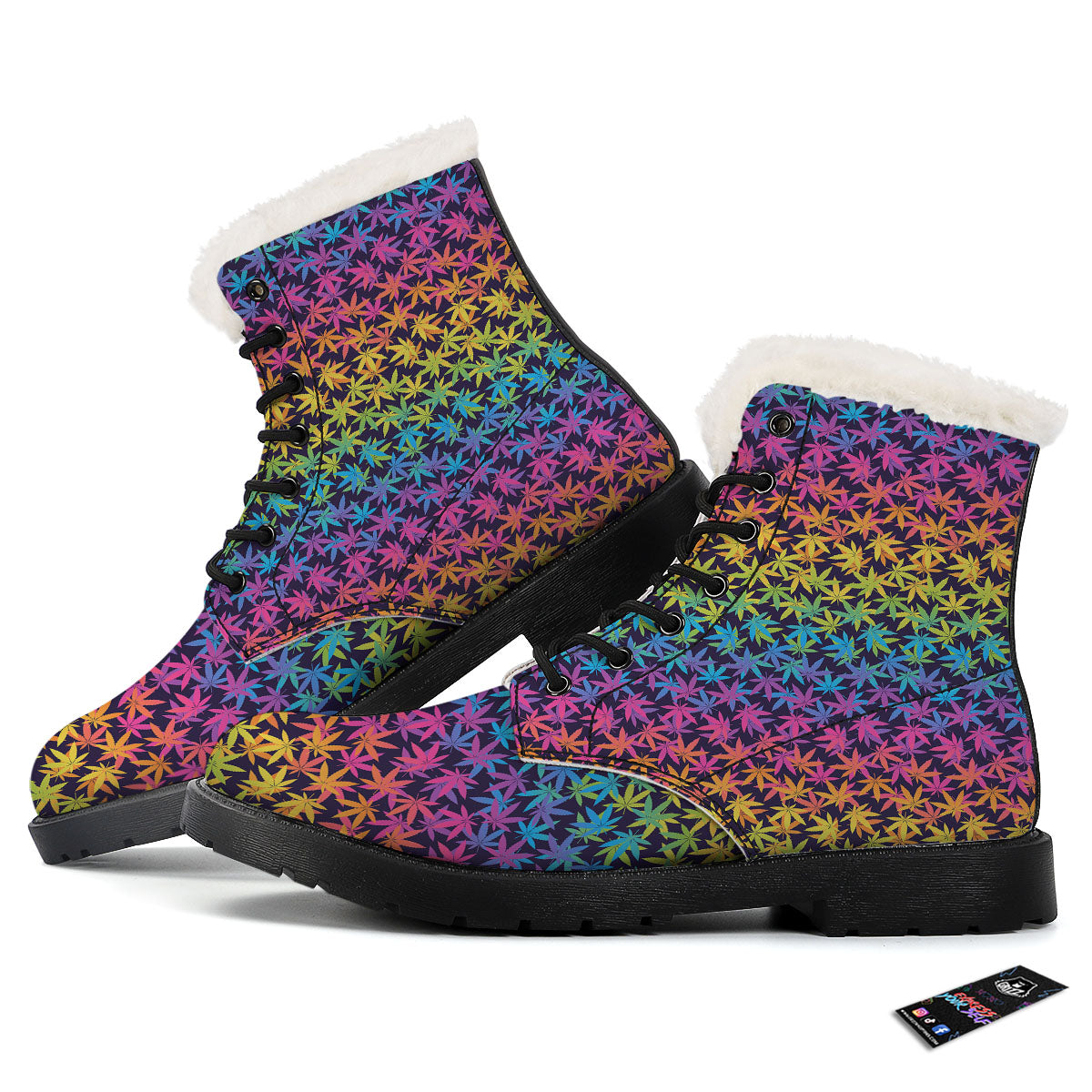 Weed Leaf Colorful Print Pattern Winter Boots-grizzshop