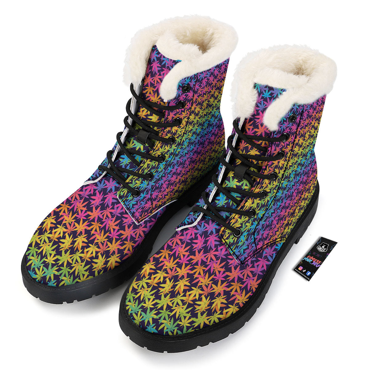 Weed Leaf Colorful Print Pattern Winter Boots-grizzshop