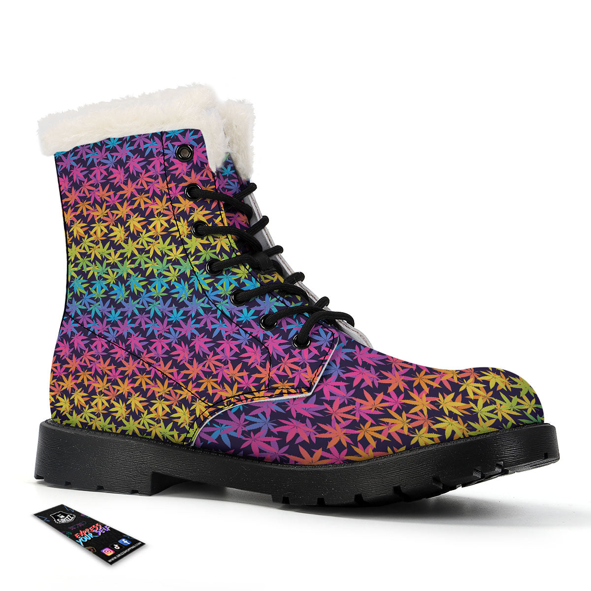 Weed Leaf Colorful Print Pattern Winter Boots-grizzshop