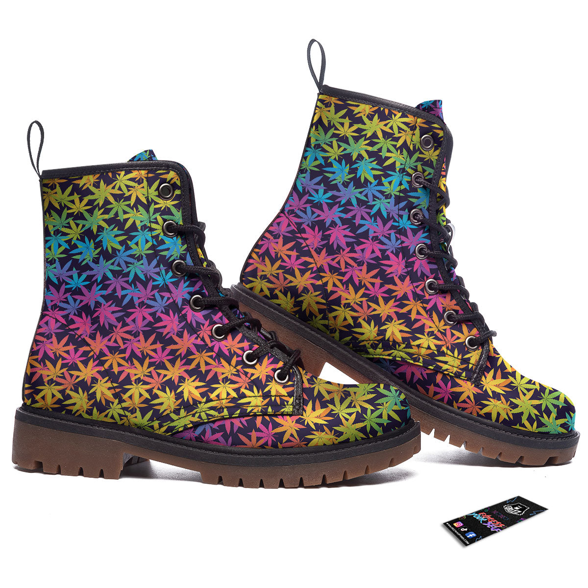 Weed Leaf Colorful Print Pattern Work Boots-grizzshop