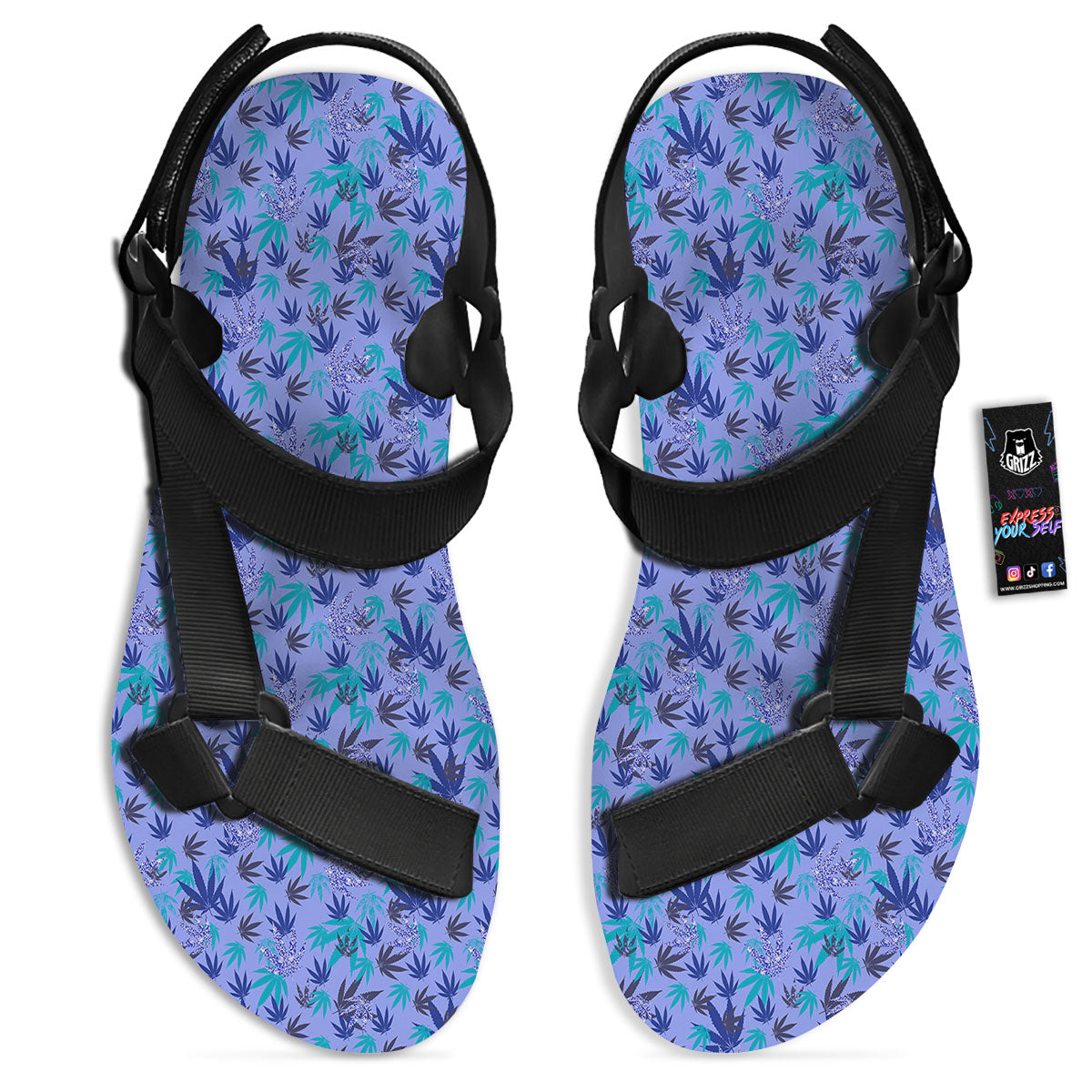 Weed Leaf Purple Print Pattern Black Open Toe Sandals-grizzshop