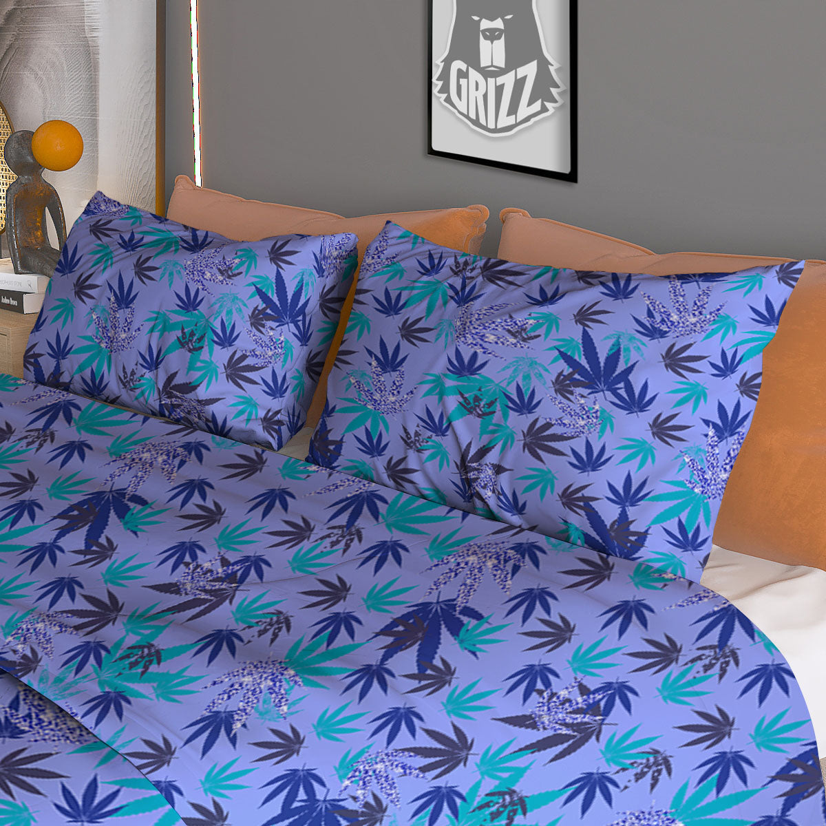 Weed Leaf Purple Print Pattern Duvet Cover Bedding Set
