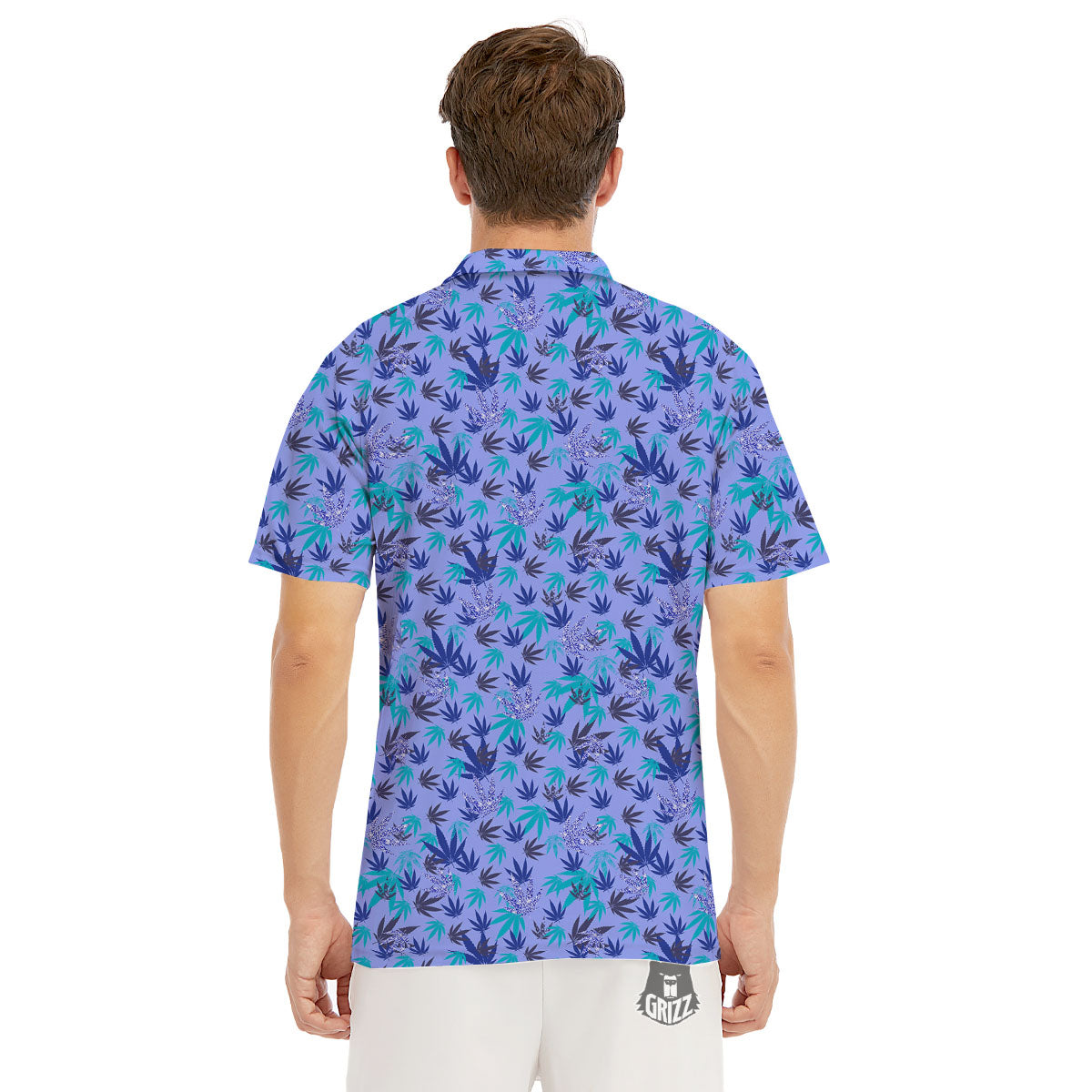 Weed Leaf Purple Print Pattern Men's Golf Shirts-grizzshop