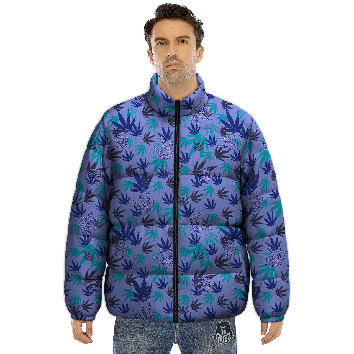 Weed Leaf Purple Print Pattern Puffer Jacket-grizzshop