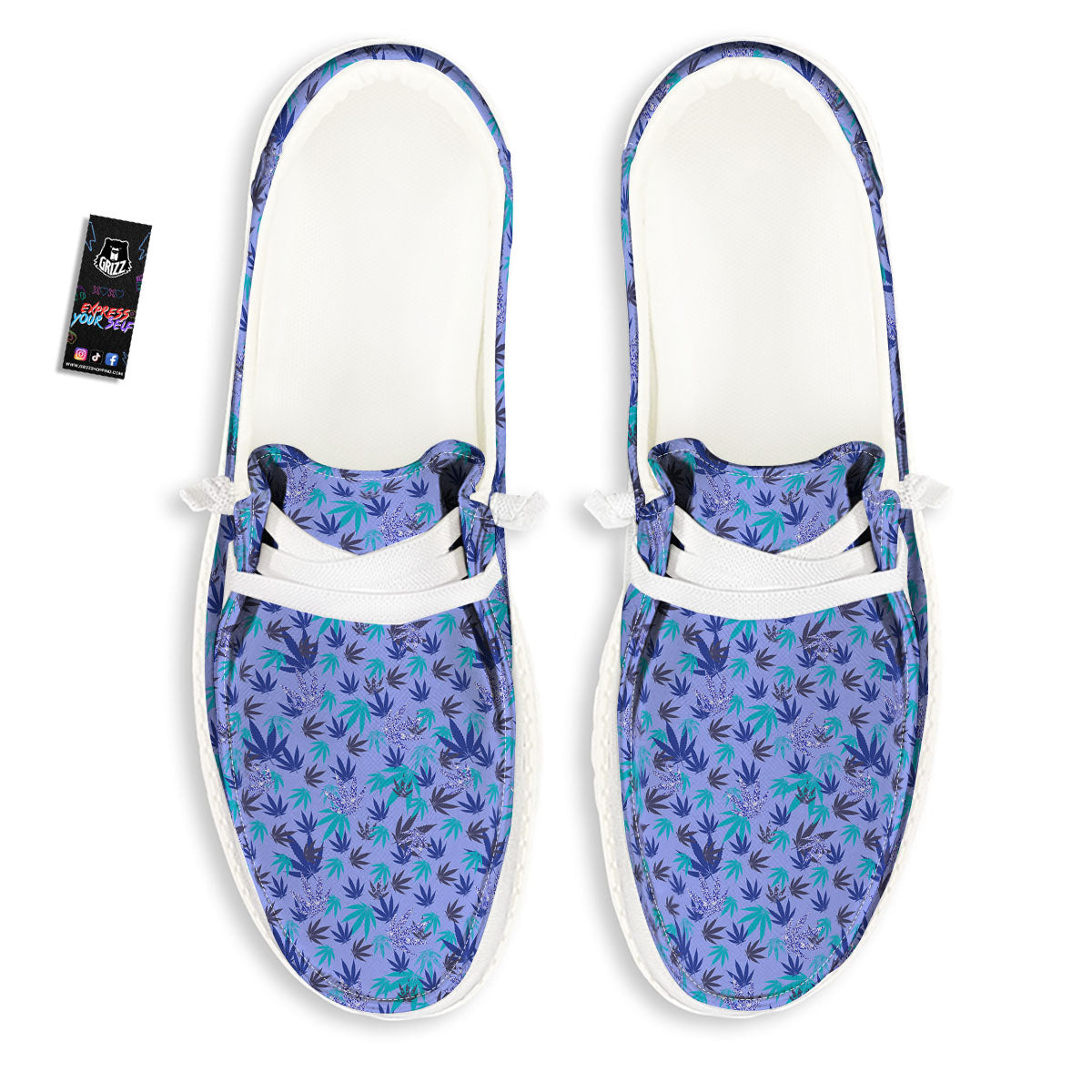 Weed Leaf Purple Print Pattern White Loafers-grizzshop