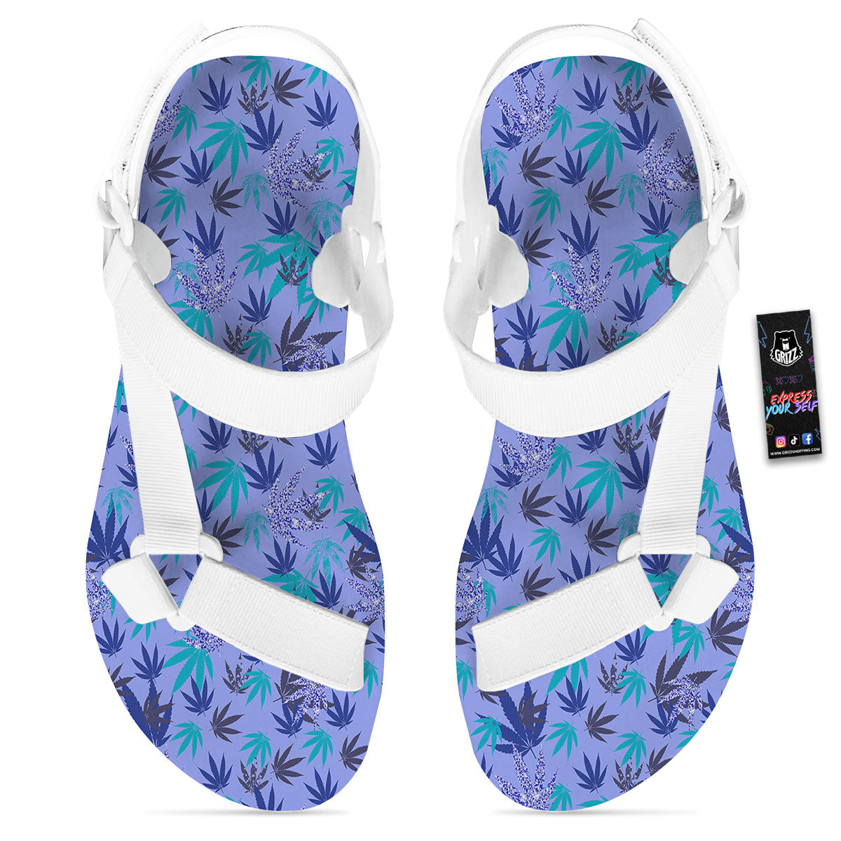 Weed Leaf Purple Print Pattern White Open Toe Sandals-grizzshop