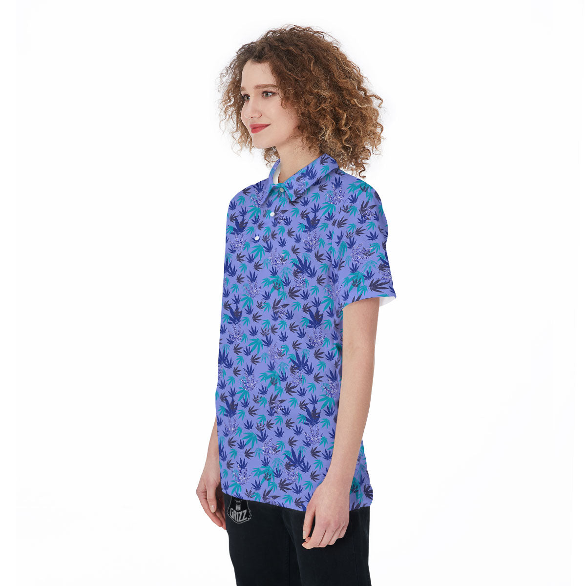 Weed Leaf Purple Print Pattern Women's Golf Shirts-grizzshop