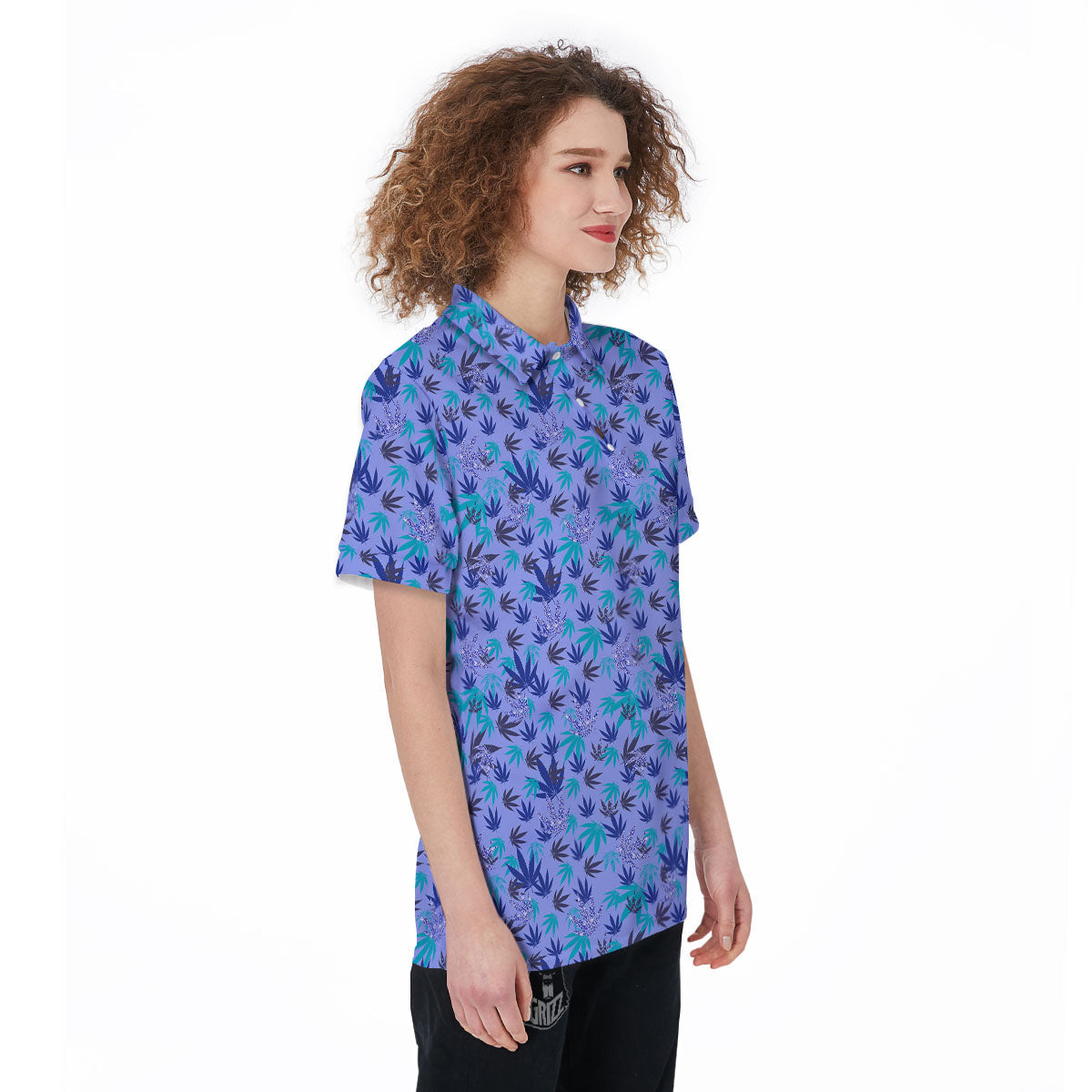Weed Leaf Purple Print Pattern Women's Golf Shirts-grizzshop