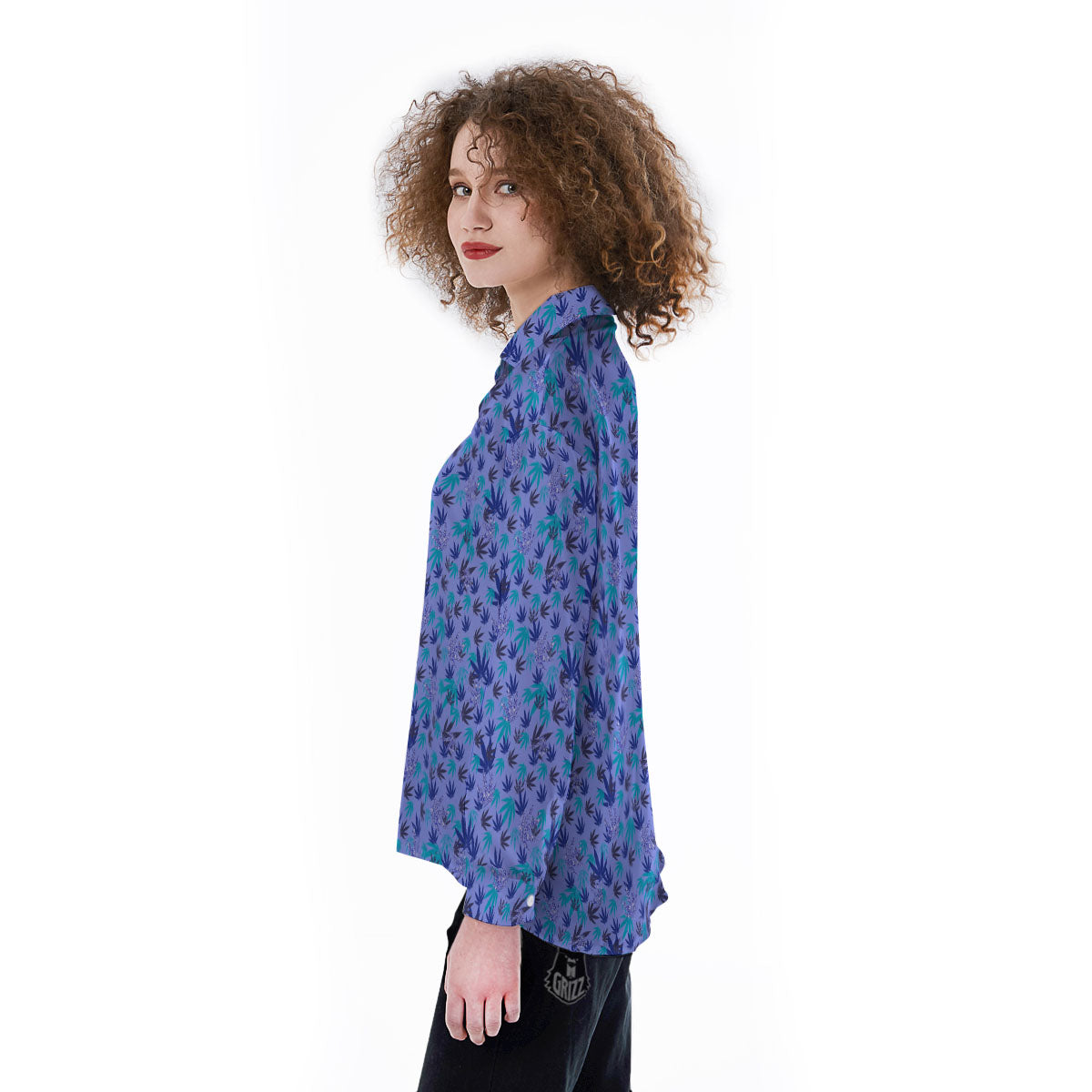 Weed Leaf Purple Print Pattern Women's Long Sleeve Shirts-grizzshop