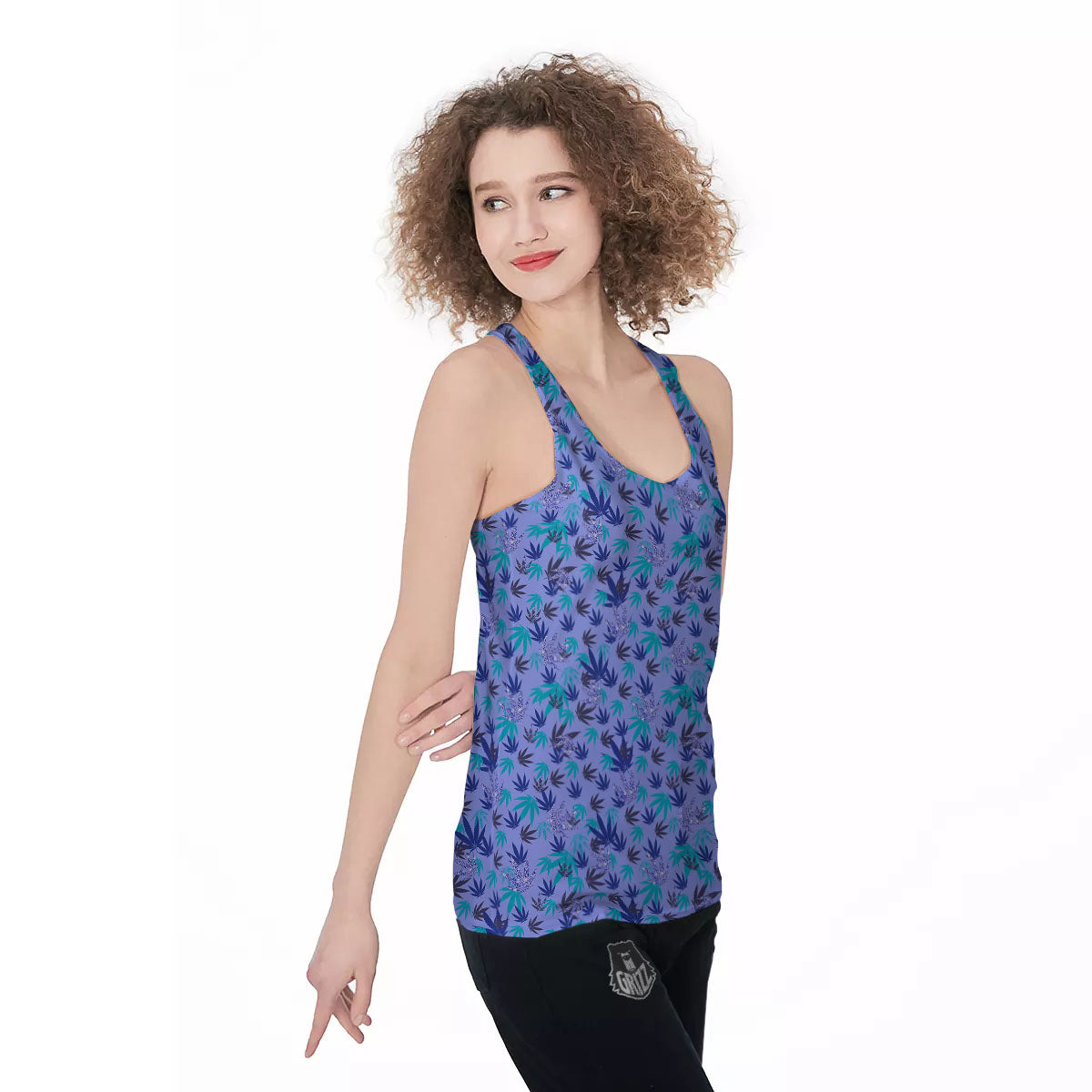 Weed Leaf Purple Print Pattern Women's Racerback Tank Top-grizzshop