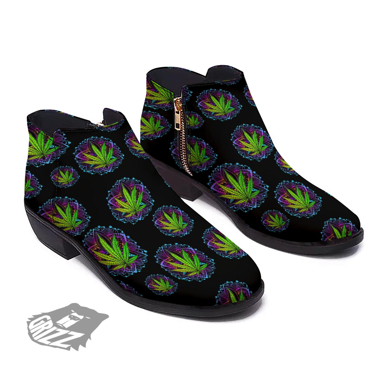 Weed Leaf Trippy Print Pattern Ankle Boots-grizzshop