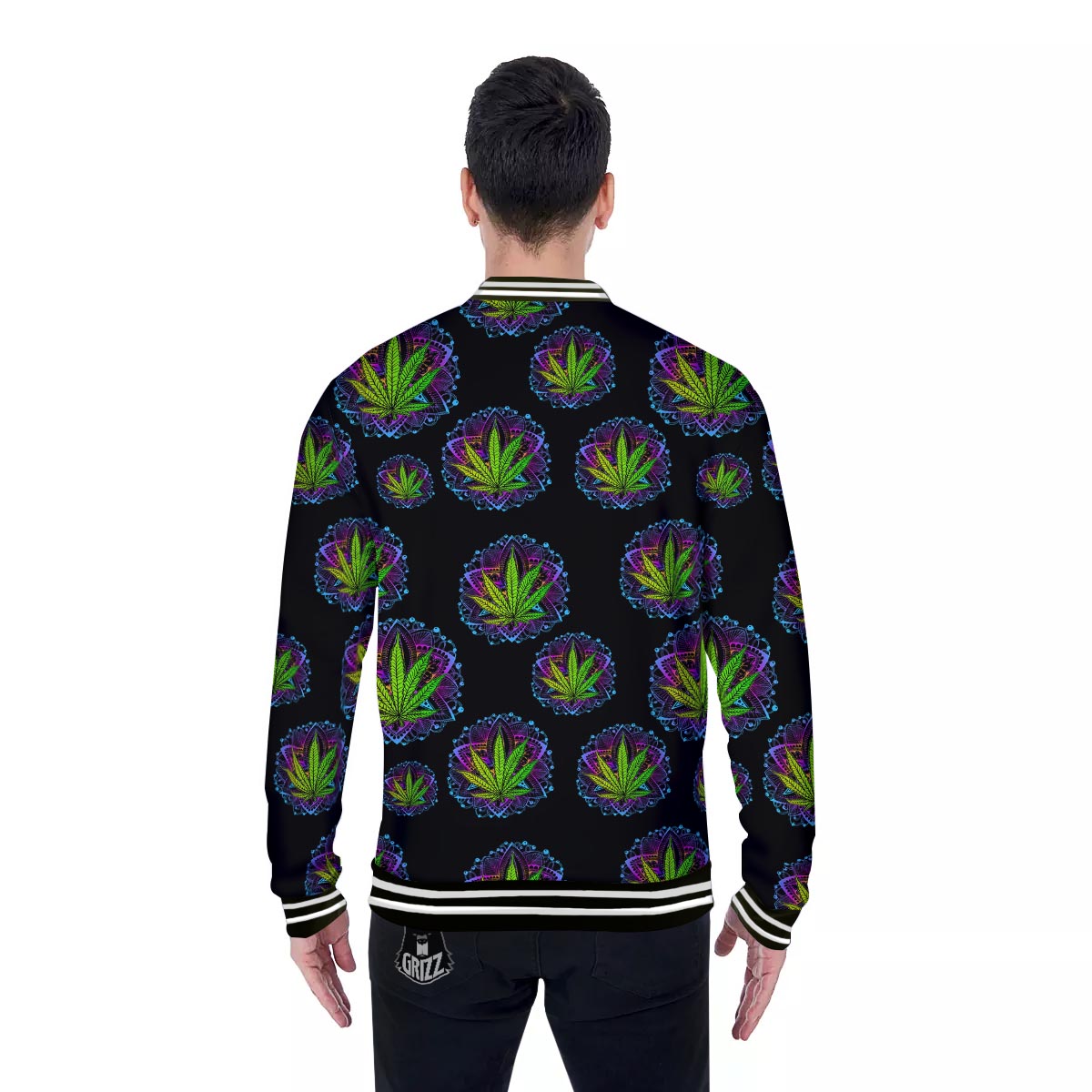 Weed Leaf Trippy Print Pattern Baseball Jacket-grizzshop