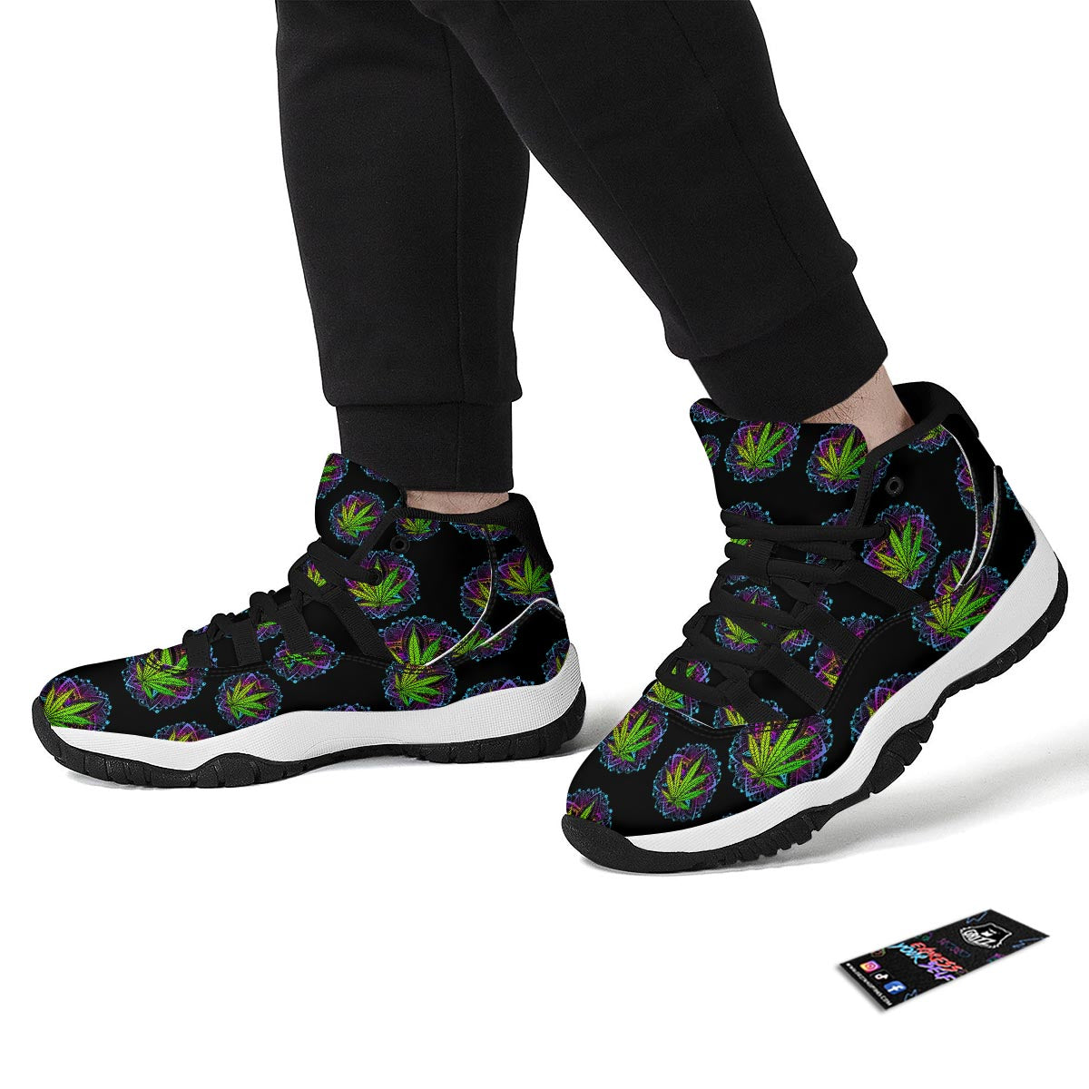 Weed Leaf Trippy Print Pattern Black Bball Shoes-grizzshop