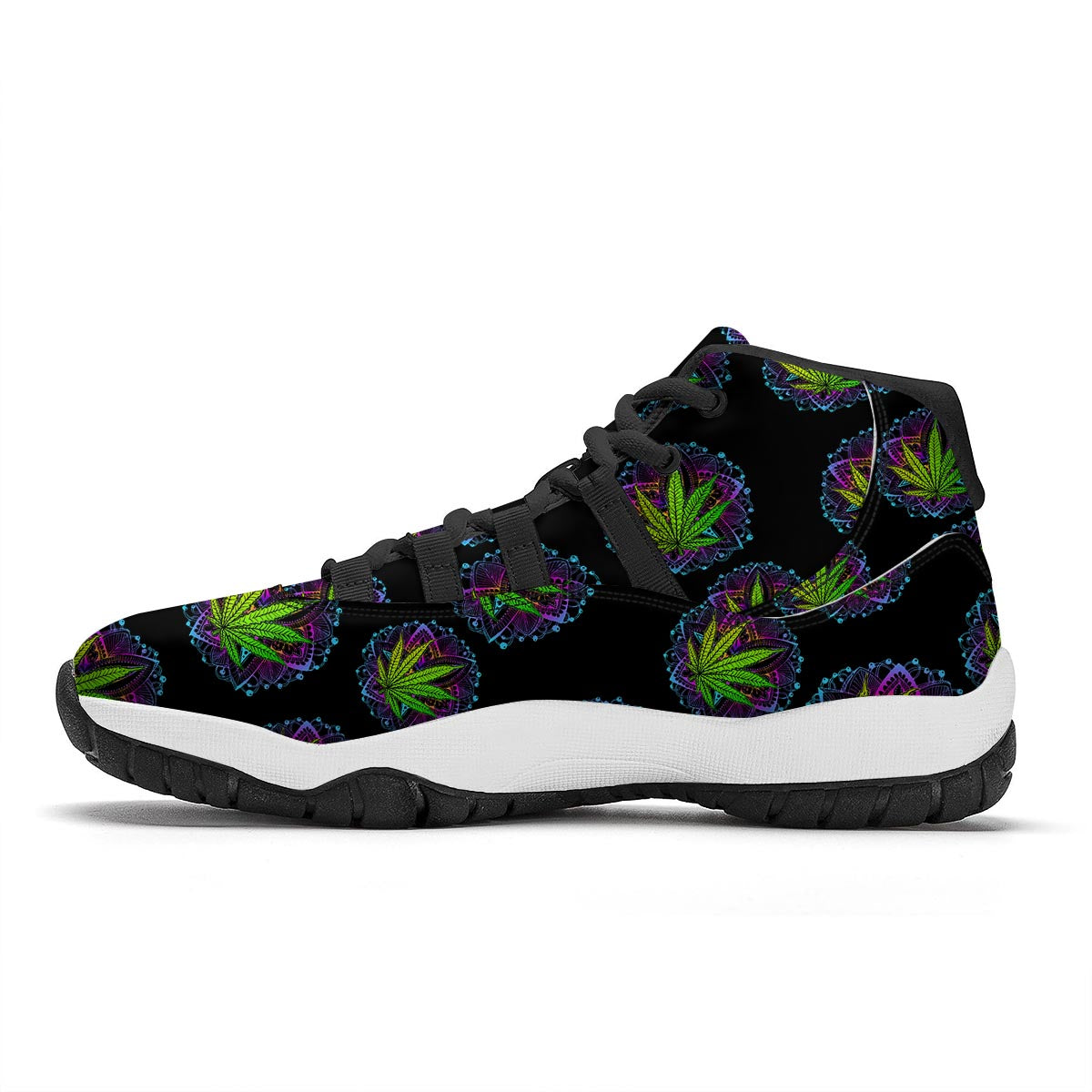 Weed Leaf Trippy Print Pattern Black Bball Shoes-grizzshop