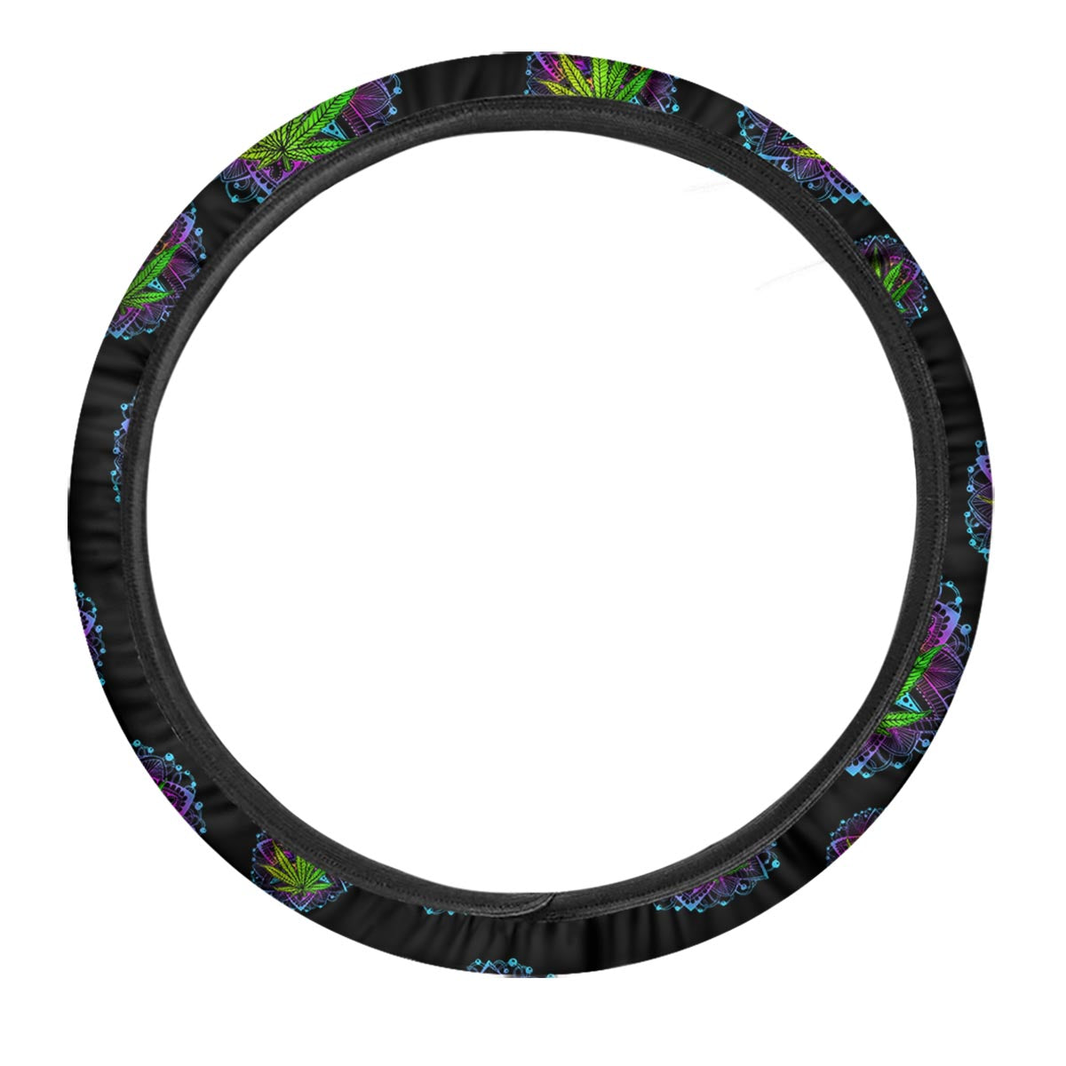 Weed Leaf Trippy Print Pattern Car Steering Wheel Cover-grizzshop