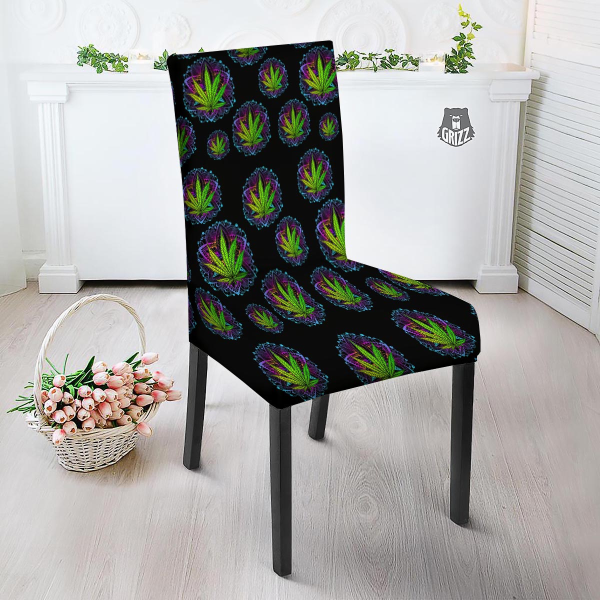 Weed Leaf Trippy Print Pattern Dining Chair Slipcover-grizzshop