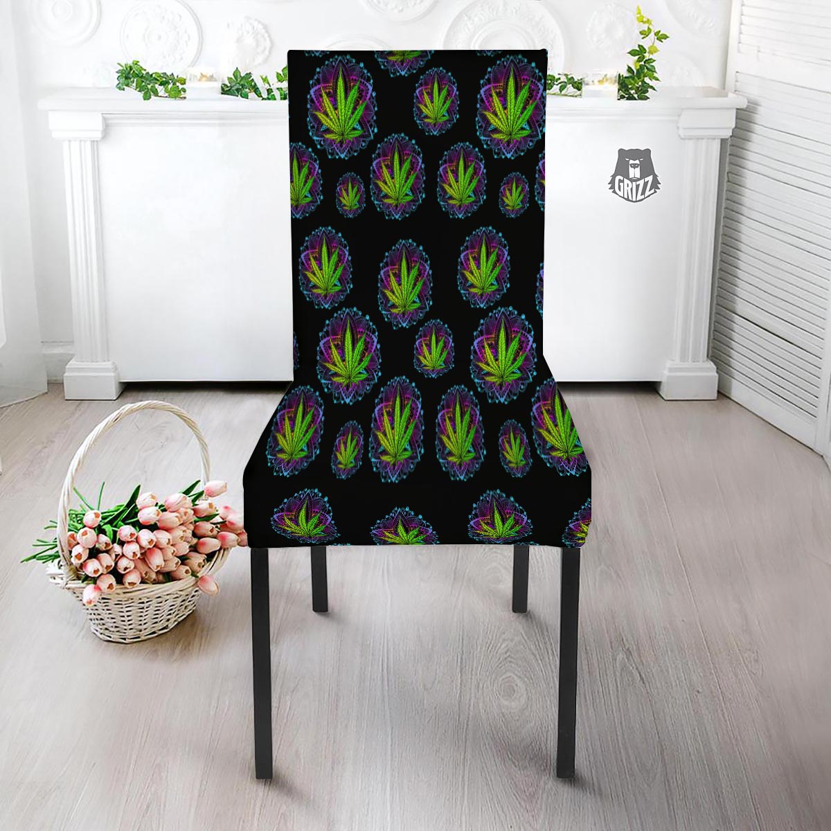 Weed Leaf Trippy Print Pattern Dining Chair Slipcover-grizzshop