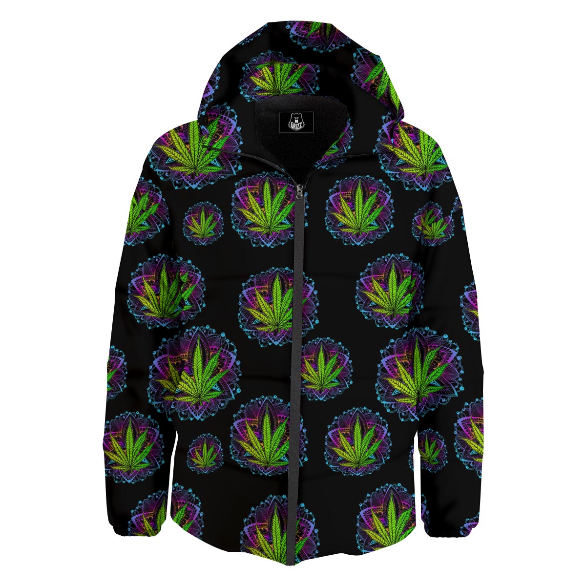 Weed Leaf Trippy Print Pattern Down Jacket-grizzshop