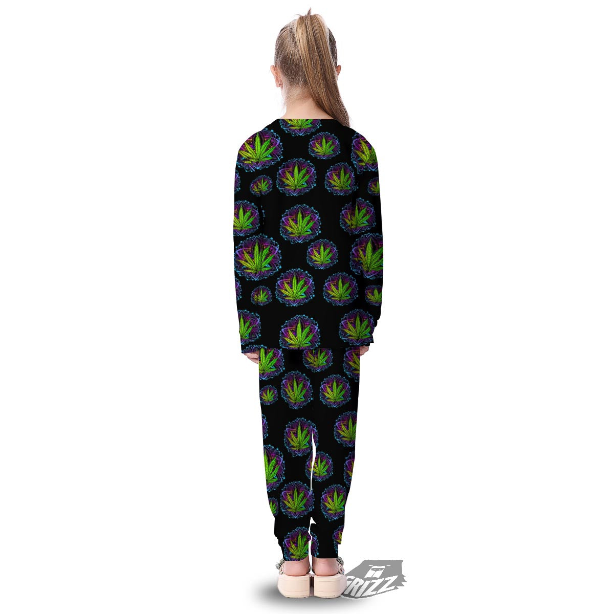 Weed Leaf Trippy Print Pattern Kid's Pajamas-grizzshop