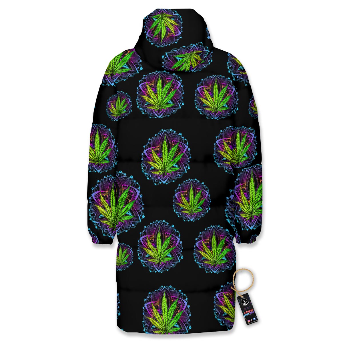 Weed Leaf Trippy Print Pattern Long Down Jacket-grizzshop