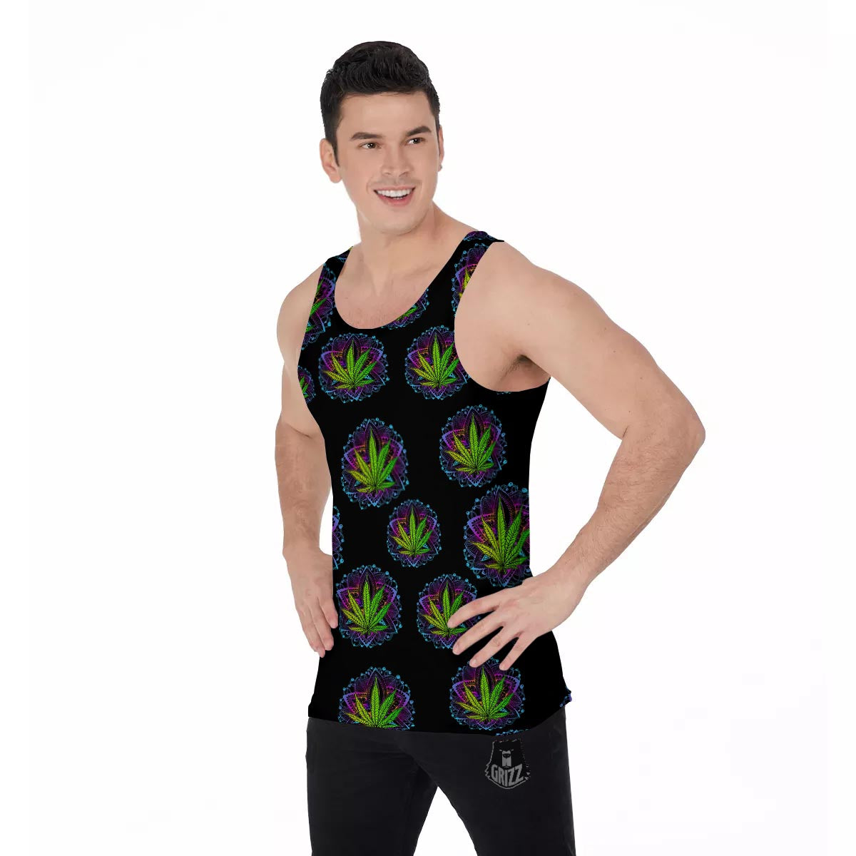 Weed Leaf Trippy Print Pattern Men's Tank Top-grizzshop