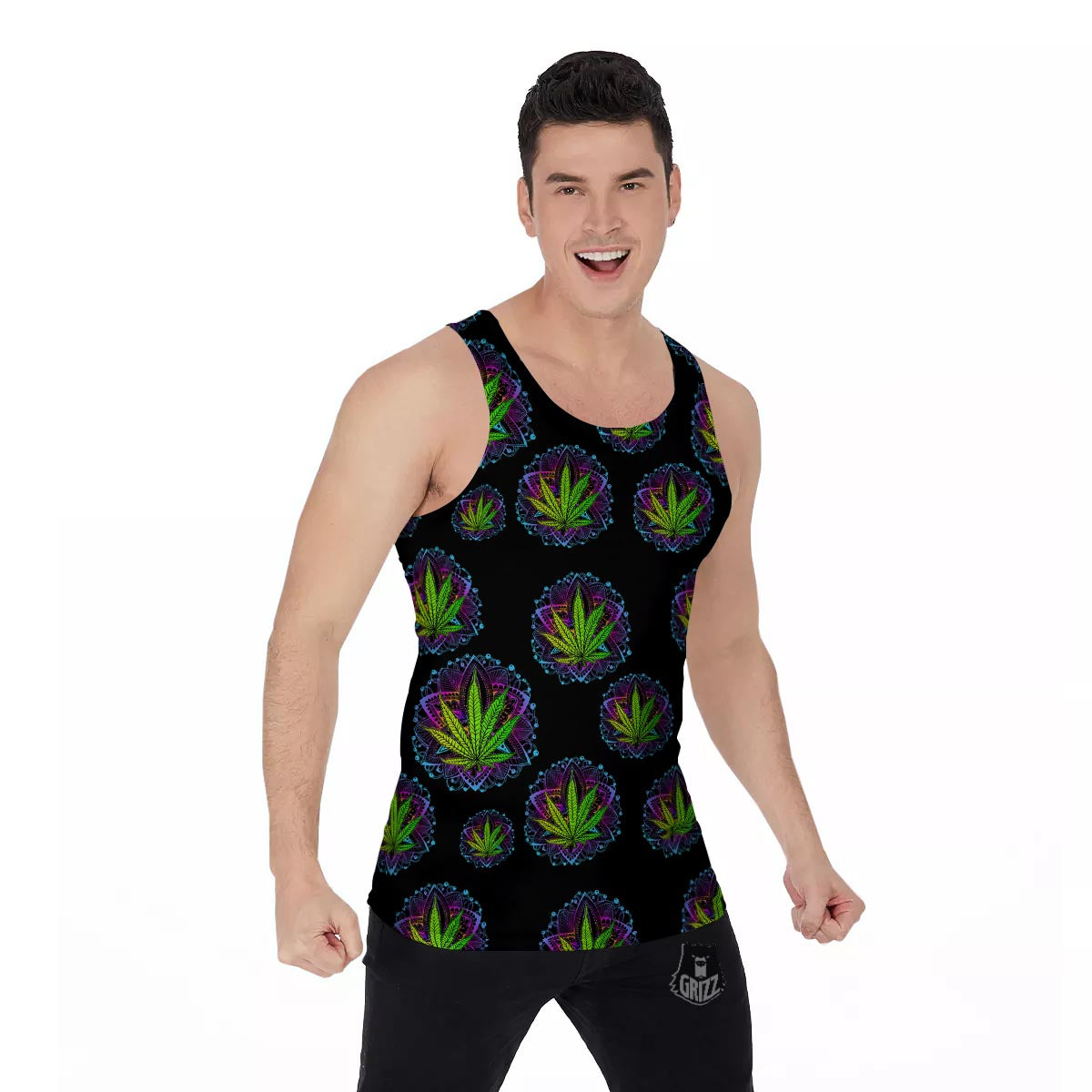 Weed Leaf Trippy Print Pattern Men's Tank Top-grizzshop