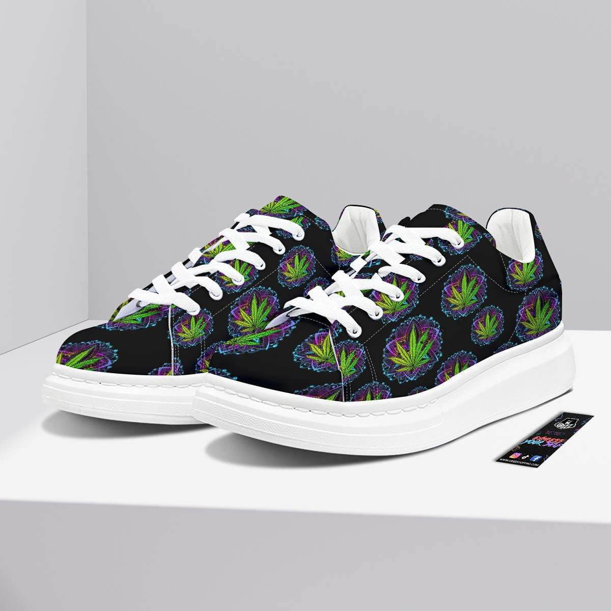 Weed Leaf Trippy Print Pattern Platform Shoes-grizzshop