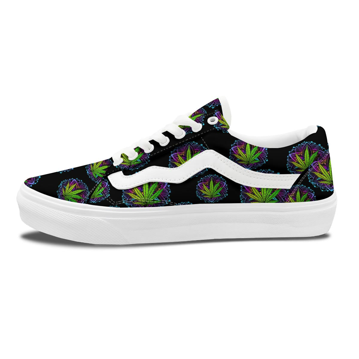 Weed Leaf Trippy Print Pattern Skate Shoes-grizzshop