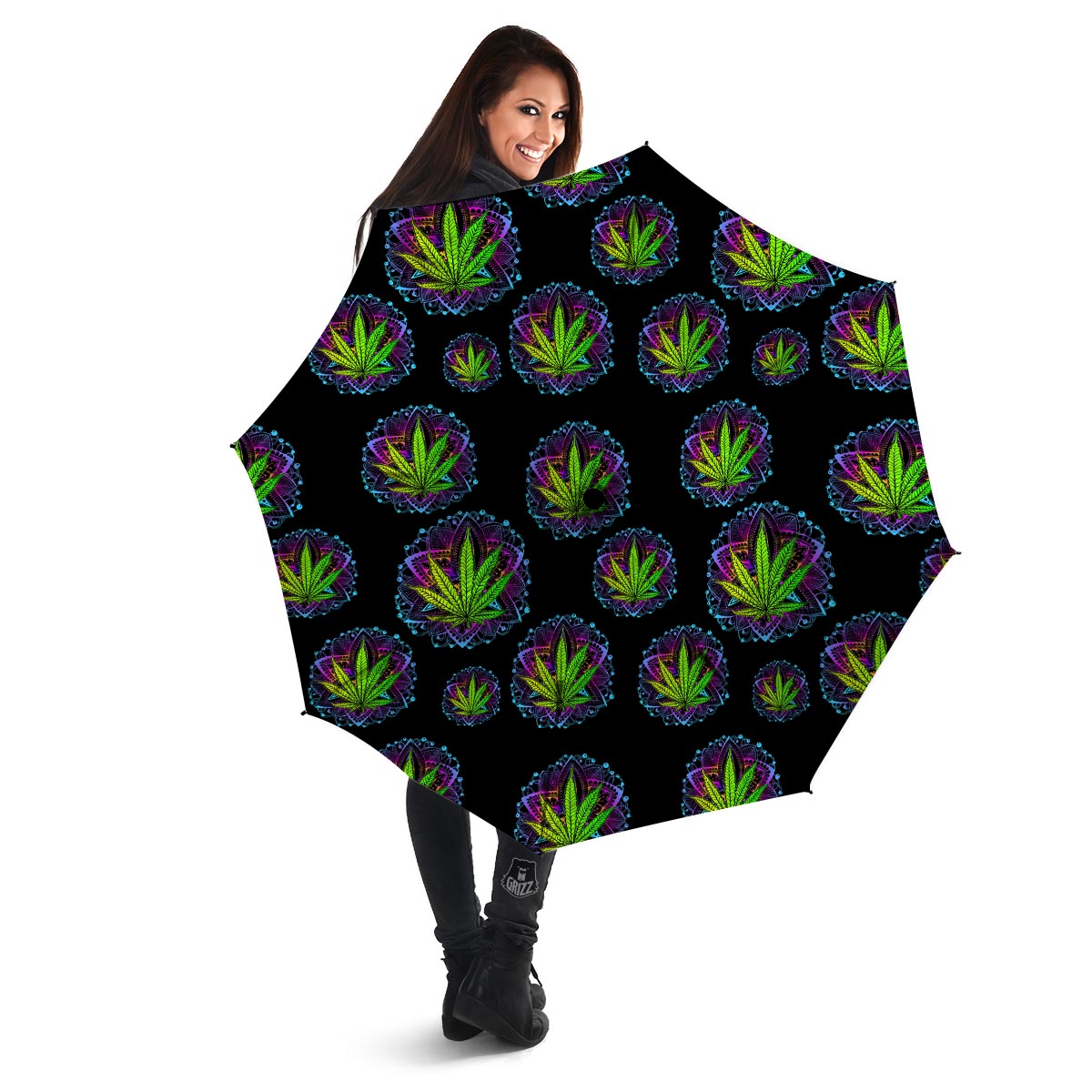 Weed Leaf Trippy Print Pattern Umbrella-grizzshop