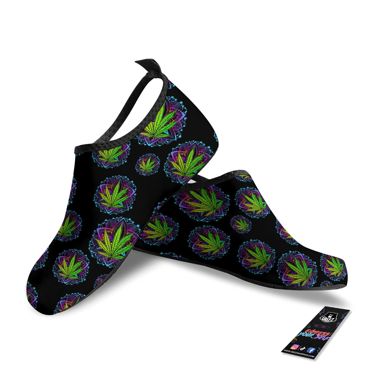 Weed Leaf Trippy Print Pattern Water Shoes-grizzshop