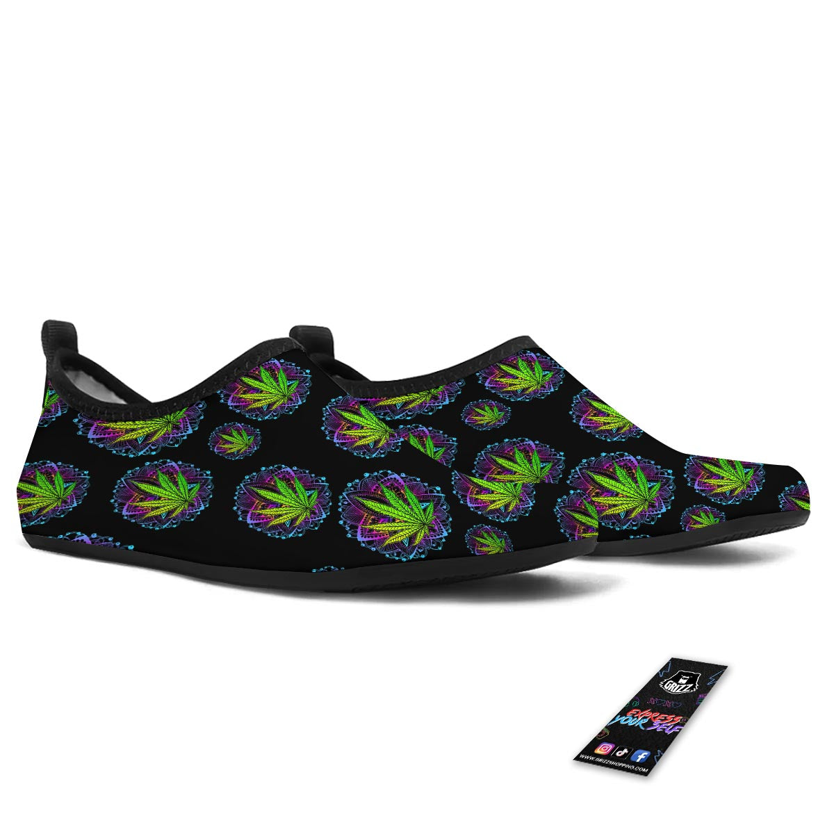 Weed Leaf Trippy Print Pattern Water Shoes-grizzshop