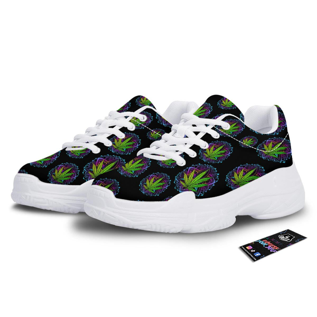 Weed Leaf Trippy Print Pattern White Chunky Shoes-grizzshop