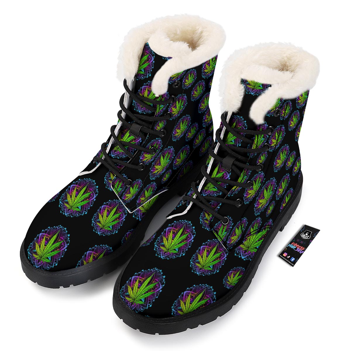 Weed Leaf Trippy Print Pattern Winter Boots-grizzshop