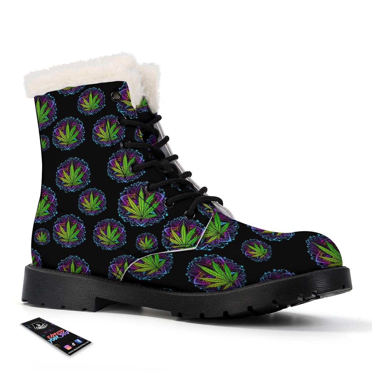 Weed Leaf Trippy Print Pattern Winter Boots-grizzshop