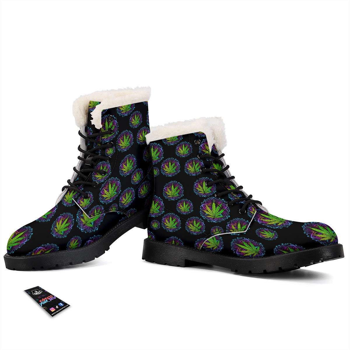 Weed Leaf Trippy Print Pattern Winter Boots-grizzshop
